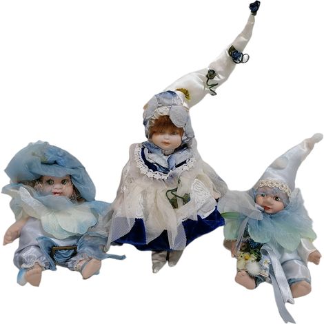 bambola di porcellana-set da 3 statue per collezione-vestito celeste blu in tulle raso pizzo rifinita made in italy (1/5)