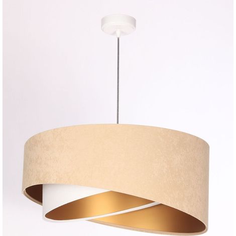Suspension tissu D : 50 cm H : max. 102 cm en blanc beige or Suspension moderne ronde E27 (1/5)