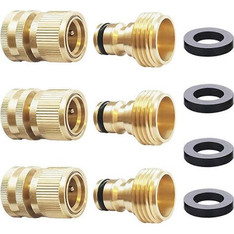 Ensemble de 3 raccords rapides en laiton de style américain pour tuyau d'arrosage, embout mâle 3/4 GHT, connecteur à filetage femelle ( ) (1/5)