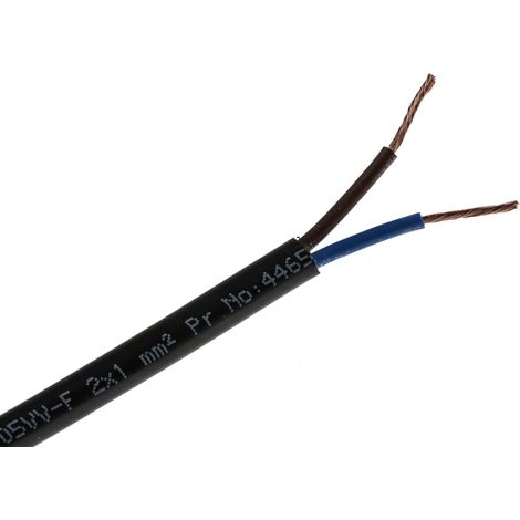 Câble d'alimentation RS PRO 2x1 mm², gaine PVC Noir, 100m ( Prix pour Bobine de 100 Mètres )