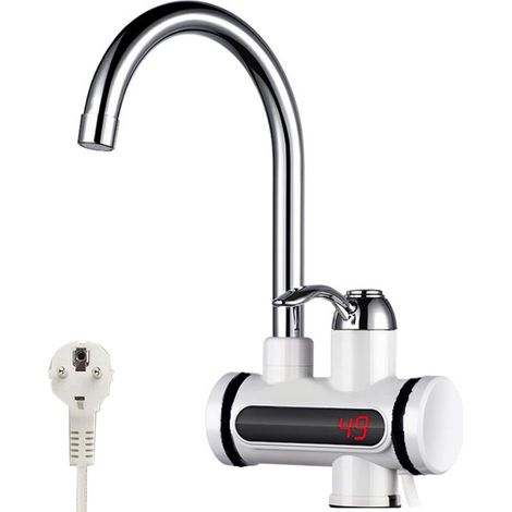Robinet d'eau chaude instantané 220 V 3000 W Chauffe-eau électrique instantané avec affichage LED numérique pour cuisine, salle de bain, en acier inoxydable (1/5)