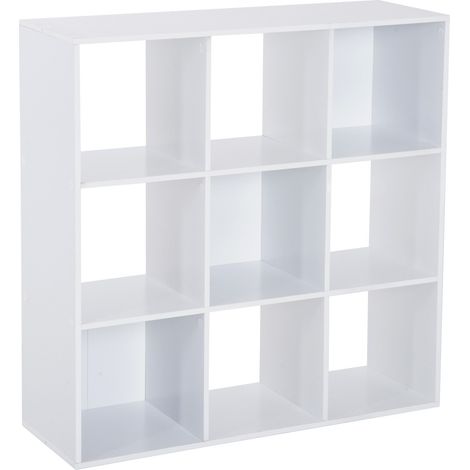 easycomfort libreria bianca per casa e ufficio, scaffale dal design moderno con 9 scomparti in legno, 91x29.5x91cm (1/5)