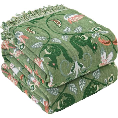 Couverture double face en coton 200×230CM avec motif écureuil, couverture de télévision, couverture de canapé, couverture de fauteuil, couvre-lit, couverture réversible en vert/blanc (1/5)