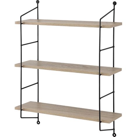 Estante de pared con 3 estantes con estructura de acero con aspecto de madera de 48 x 15 cm 030001712