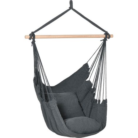Fauteuil suspendu extérieur chaise hamac avec 2 coussins, intérieur et extérieur, en tissu coton mélangé, gris foncé (1/5)