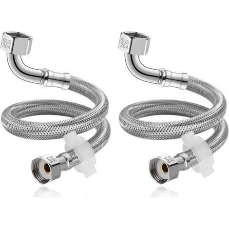 Pack of 2 40cm (1/2" x 1/2") stainless steel braided flexible hose connectors for kitchen sinks, wash basins, boilers and toilets. (1/5)