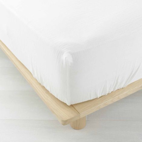 Drap Housse en Gaze de Coton "Angelia" 140x190cm Blanc
