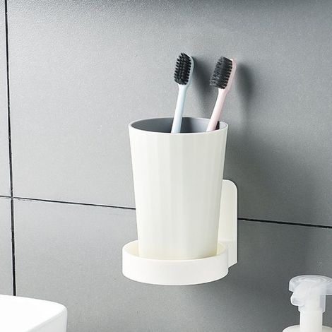 Becherhalter 2 Stück Badezimmer-Becherhalter Wandmontage Selbstklebend Badezimmerregal Badezimmerablage Weiß Zur Platzierung von Seifenspendern (1/4)