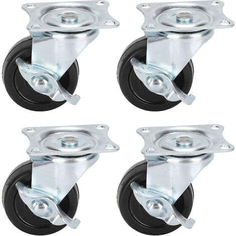 Lot de 4 roulettes pivotantes de 5 cm (2 po) en caoutchouc sans axe avec frein latéral, de rechange pour chariot de voiture ou de maison (1/4)