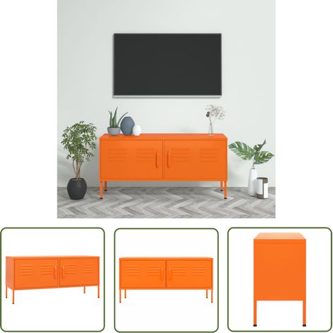 The Living Store TV-Schrank Orange 105x35x50 cm Stahl - TV Schrank - Fernsehtisch - Medienregal - Wohnzimmermöbel - Stahlschrank (1/5)