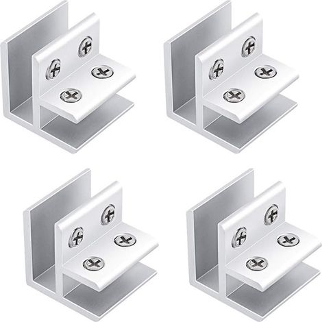 Lot de 4 supports de serrage réglables en verre - Argent - 90 degrés - En aluminium - Pour une épaisseur de 10 à 12 mm (1/5)