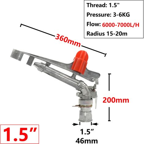 (1,5 pouce) Filetage femelle, grande portée, arroseur pour jardin, irrigation, pluie, couleur canon de fusil, pour pelouse et parc (1/5)