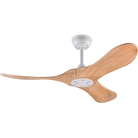 Ventilateur de plafond 42 pouces à 3 pales en bois naturel avec télécommande et fonction mémoire, design hélice pour intérieur et extérieur (1/5)