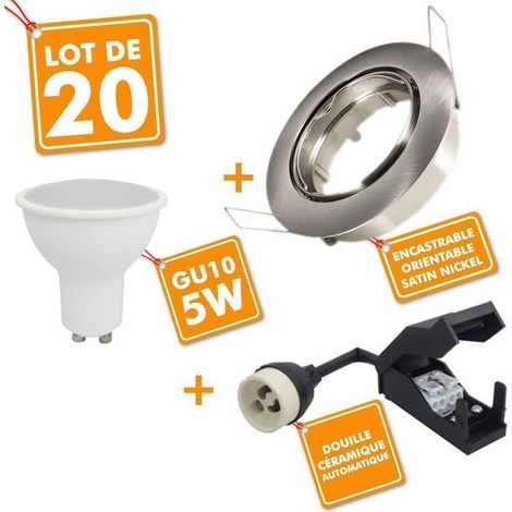 20 x Spot encastrable orientable Acier Brossé complet LED 5W eq 50W Température de Couleur: Blanc Froid 6000K (1/3)