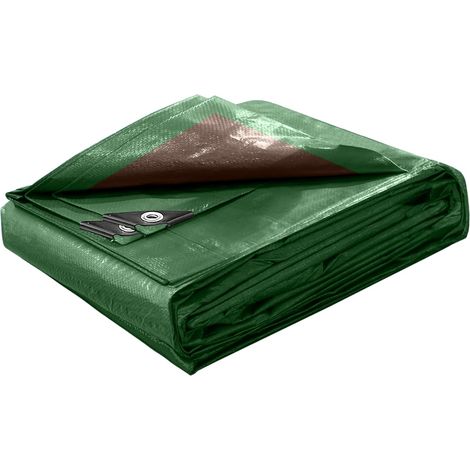 Bâche imperméable 4,9 x 6 m avec œillets, bâche de 100 g, couverture indéchirable et résistante à la décoloration, résistante aux UV, planche avec bords renforcés, camping (vert marron) (1/5)