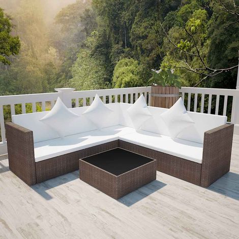 Salon de jardin 4 pcs Ensemble Table et Chaise de Jardin - avec coussins Résine tressée Marron BV485794 - BonneVie (1/3)