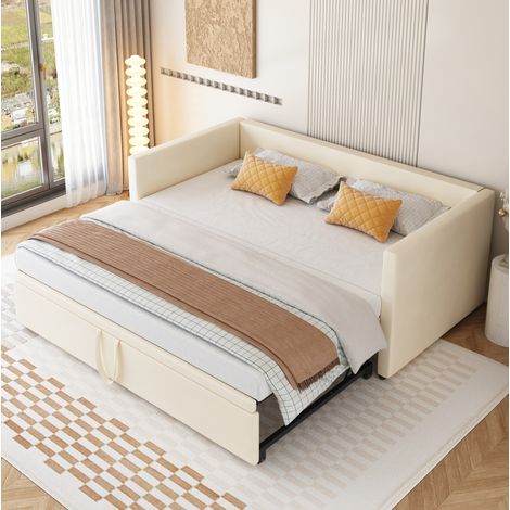 MEUBLIV Bettgestell 90x200 cm Beige – ausziehbar, mit Lattenrost, ohne Matratze (1/5)