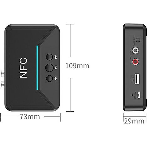 Récepteur Bluetooth 5.0 intelligent NFC A2DP RCA AUX Jack 3,5 mm, adaptateur sans fil pour voiture, maison, haut-parleur et casque (1/5)