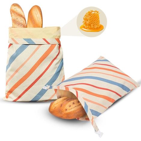 Sacchetto per il pane riutilizzabile per pane fatto in casa, 2 pezzi, con rivestimento interno in cera d'api ed esterno in lino, 43 x 30 cm, per pane fatto in casa (1/5)