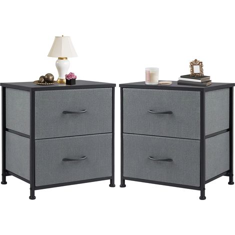 Lot de 2 Table de chevet chevet café canapé Table à thé placard de rangement poitrine vêtements affichage pour chambre 2 tiroirs en tissu armoire meubles-Gris (1/5)