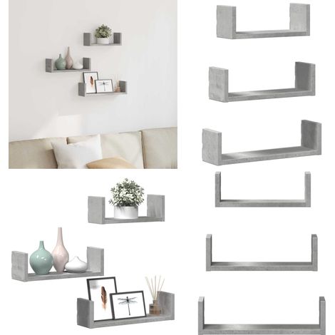 vidaXL Wandregal 3 Stk. Betongrau Holzwerkstoff (1/5)
