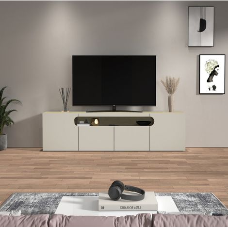 WHOUS Mobile porta TV Real con 4 ante e 1 vano aperto cashmere e rovere chiaro 200x40x60 cm