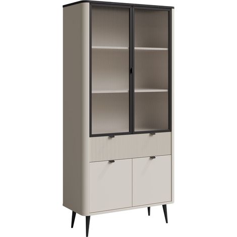 Estantería Lufela 101, Cachemira + Mármol gris, Cerrable, Con cajones, Con puertas, MDF, Aglomerado laminado, Vidrio templado, Número de puertas: 0, Número de cajones: 0, 191x90x40cm