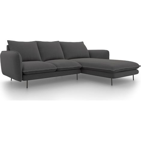Canapé d'angle droit 5 places en tissu structurel gris foncé (1/5)