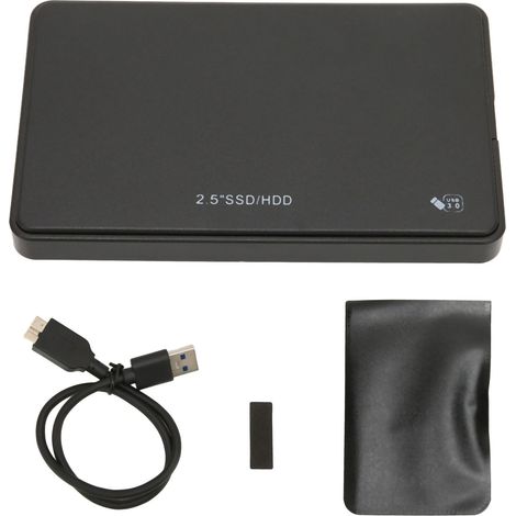 Boîtier externe noir 2,5 pouces HDD SSD USB 3.0, coque mobile pour disque dur mécanique SATA série U25Q7M3.0, compatible avec SSD et HHD (1/5)