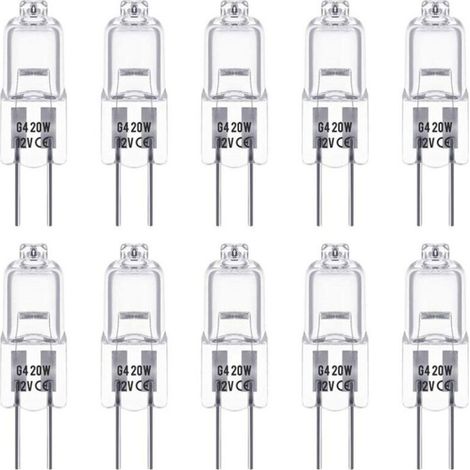 Ampoules halogènes G4 20W 12V, type T3 JC, 2 broches, dimmable – pour éclairage paysager, sous meuble, Puck Light et Track Lighting – Lot de 10 – Remplacement de base – (1/4)