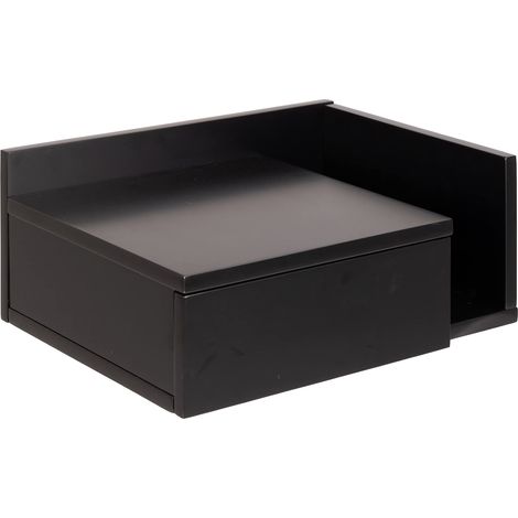 Table de Chevet avec tiroir en Noir, 1 pièce, l : 40 x H : 16,5 x P : 32 cm, Petite Table de Chevet Murale sans poignée, Commode de Chevet Moderne (1/5)