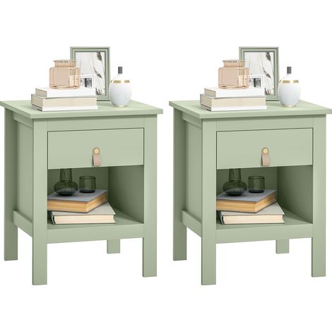 Lot de 2 tables de chevet vertes avec tiroir et compartiment ouvert, meuble design moderne chambre salon gain de place (1/5)