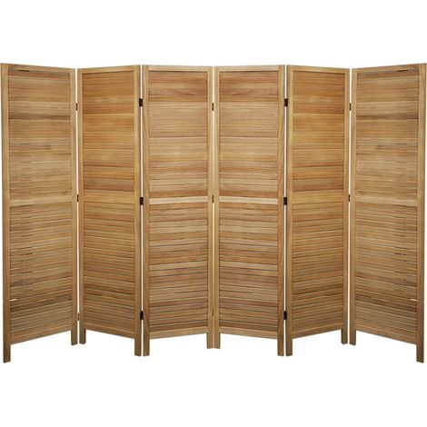 Pegane – Paravent persienne 6 panneaux en bois brun clair – Dimensions H170 x L240cm – Style bohème chic pour intérieur moderne