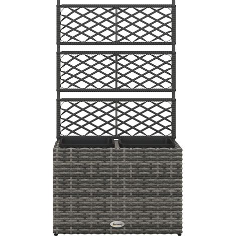 Fioriera con Grigliato per Rampicanti con 2 Vasi 57x30x107 cm in Acciaio e Rattan PE Grigio (1/5)