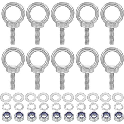 10 Pièces M6 x 20mm Boulon À Œil Avec Écrou Pour suspendu Argent (1/5)