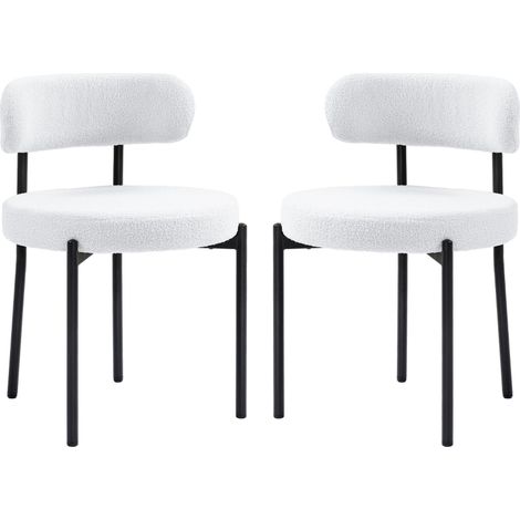 Ensemble de 2 chaises à manger, sellerie en polaire, chaises avec siège rembourré, pieds métalliques, blanc crème (1/5)