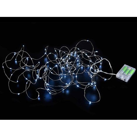 Fili di luci, luminarie natalizie a batteria da 10 m con 100 miniled bianco freddo e cavo metallico, set da 8 pezzi, cm 1000 c / luci+30 solo cavo