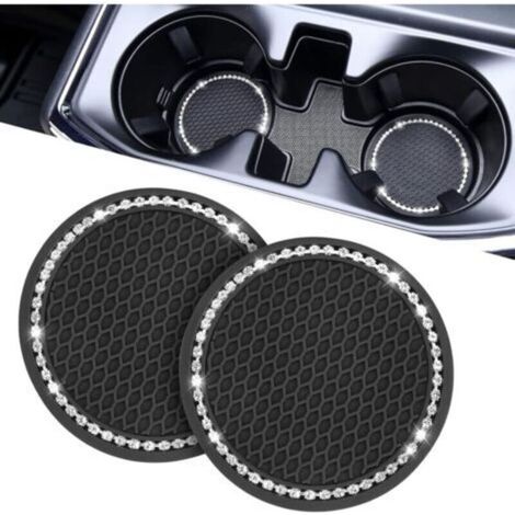 Posavasos universales para portavasos de coche, posavasos antideslizantes para tazas de café, accesorios para coche para mujer, juego de 2, negro/purpurina (Black-2)-Crezuo