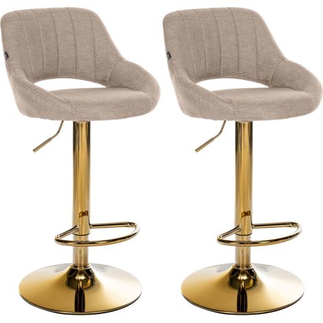 Juego de 2 taburetes de bar Milet con tapizado de tela Gris topo Metal oro (1/5)