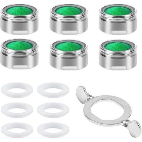 6pcs Mousseur M24, Acier Inoxydable Aérateur Filtre en ABS + 8joints et 1 Clé, Economiseur d'eau Embout Brise Jet Robinet Cuisine et Salle de Bain Matériel-Argent (1/5)