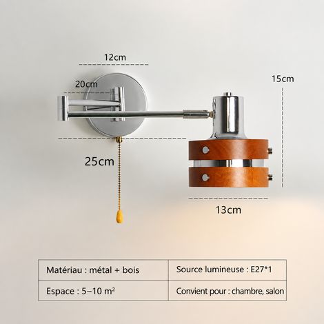 Applique murale à bras articulé en fer style rétro 110-220V, Sans source lumineuse, 2 × 2 × 2 cm, 300 g – Livraison gratuite
