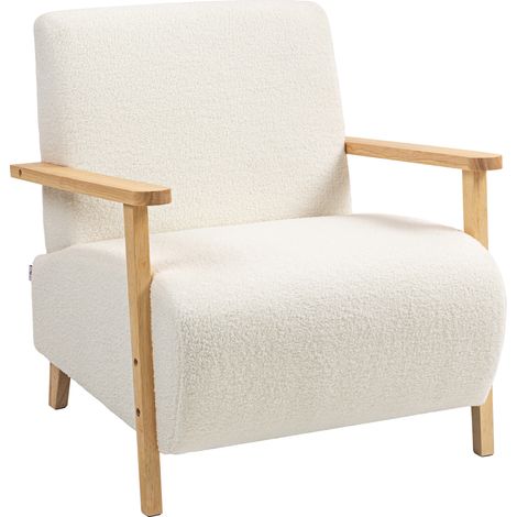 Fauteuil style nordique effet laine bouclée MAUD crème (1/5)