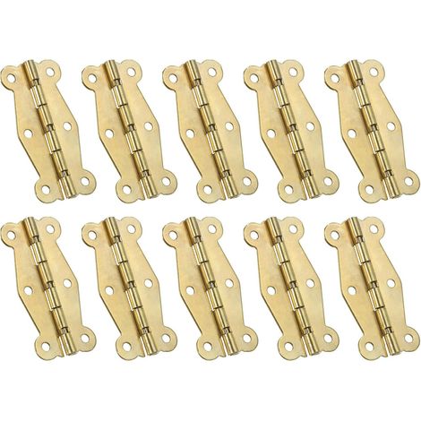 CCYKXA Kleine Vintage-Mini-Scharniere 49 mm, 10 Stück 90°-Schmetterlingsscharniere für Schmuckkästchen, inklusive Schrauben für Schränke, Holzkisten und Schubladen, Gold