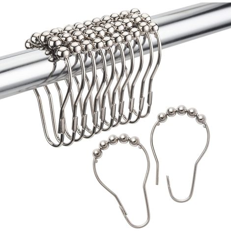 Anneaux pour rideaux de douche, lot de 12, crochets de douche en métal antirouille Anneaux pour rideaux de douche pour salle de bain Crochets pour rideaux de douche à roulettes - Nickel (1/5)
