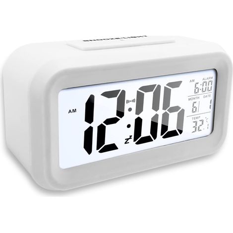 Sveglia digitale a batteria con ampio display, sveglia a LED con funzione snooze, orologio digitale portatile a batteria con temperatura, visualizzazione della data, per camera da letto, ufficio, bian (1/5)