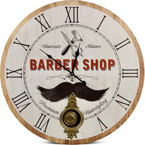 Horloge ancienne balancier barber shop - Bois - Blanc - Décoration d'Autrefois (1/3)