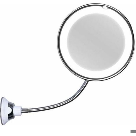 Miroir cosmétique avec col de cygne, 17 cm, grossissement 10x, éclairé par LED, avec ventouse puissante, pivotant à 360 degrés (1/5)