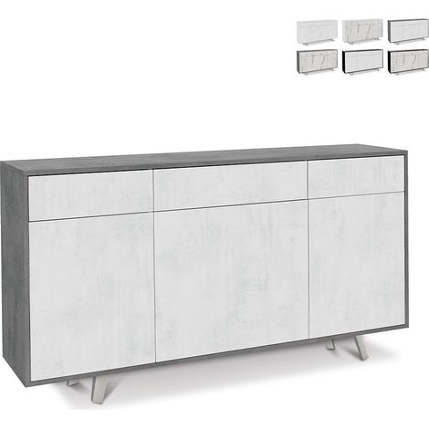 Mobile madia 3 ante e 3 cassetti h92 l164 p41 cm struttura color cemento frontali bianco ossido 7076k sarmog - Sarmog (1/5)