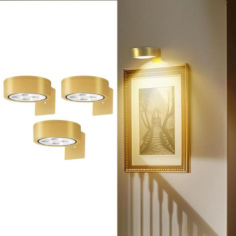 Lot de 3 lampes LED RGB sans fil rechargeables pour cadres et tableaux, couleur or (1/5)