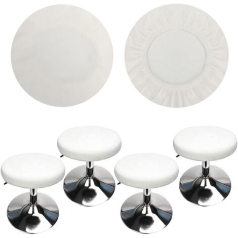 (4 Pièces Blanc)Housse Tabouret Rond Housse Tabouret de Bar, Tissu de Luxe, Diamètre 30-40cm, Extensible, Infroissable, Lavable et Anti-Poussière